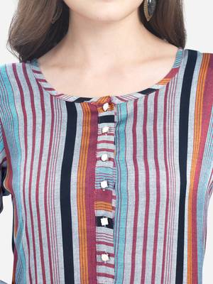 Grey & Multi Cotton Blend Woven With Buttons Straight Stitched kurta 4