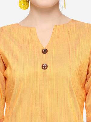 Yellow Cotton Silk Woven With Wood Buttons Straight Stitched kurta 4