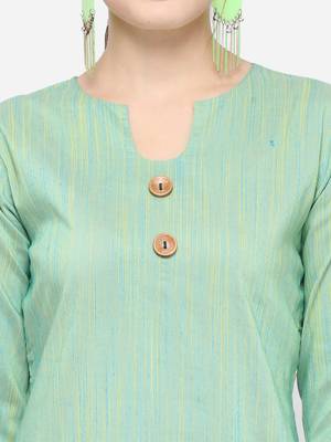 Green Cotton Silk Woven With Wood Buttons Straight Stitched kurta 4
