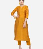 Mustard Cotton Silk Woven With Buttons Straight Stitched kurta