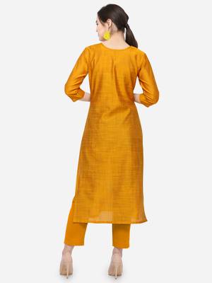 Mustard Cotton Silk Woven With Buttons Straight Stitched kurta 2