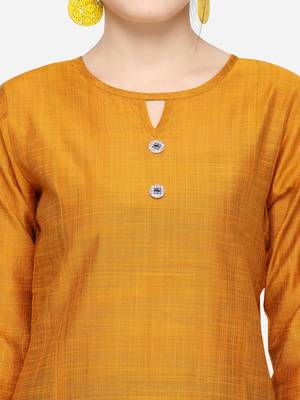 Mustard Cotton Silk Woven With Buttons Straight Stitched kurta 4