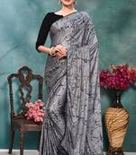 Silver plain silk saree with blouse
