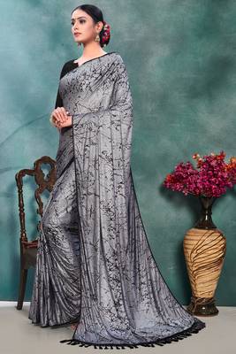 Silver plain silk saree with blouse 2