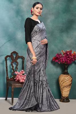 Silver plain silk saree with blouse 3