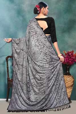 Silver plain silk saree with blouse 4