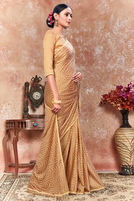 Gold plain silk saree with blouse 3