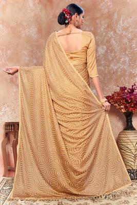 Gold plain silk saree with blouse 4