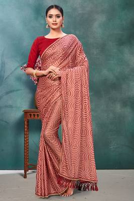 Pink plain silk saree with blouse 1
