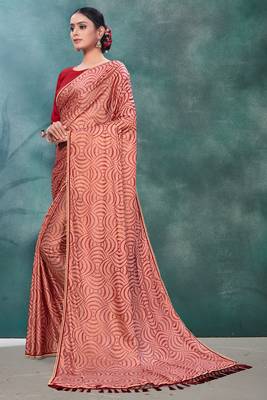 Pink plain silk saree with blouse 2