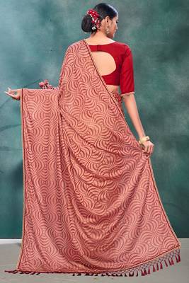 Pink plain silk saree with blouse 4