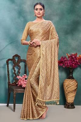 Gold plain silk saree with blouse 1