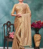 Gold plain silk saree with blouse
