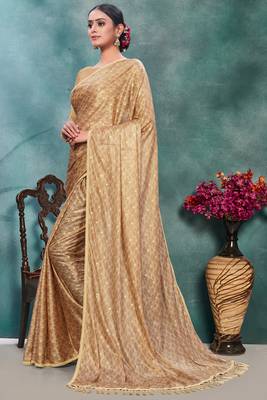 Gold plain silk saree with blouse 2