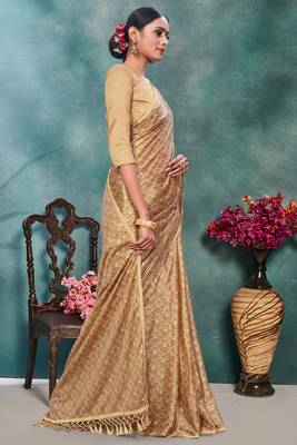 Gold plain silk saree with blouse 3