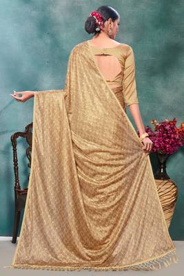 Gold plain silk saree with blouse 4