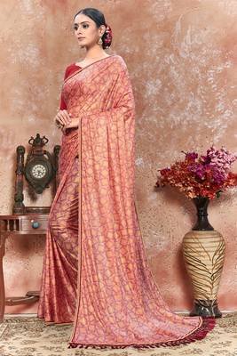 Pink plain silk saree with blouse 2