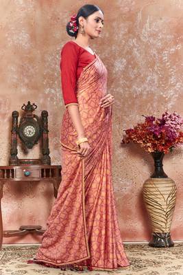 Pink plain silk saree with blouse 3