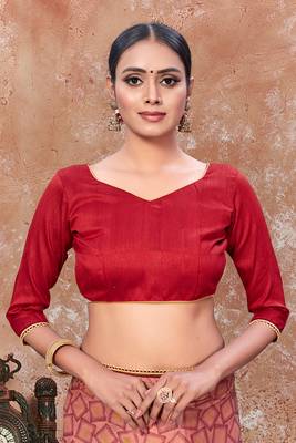 Pink plain silk saree with blouse 5
