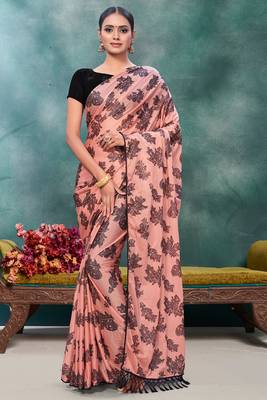 Pink plain silk saree with blouse 1