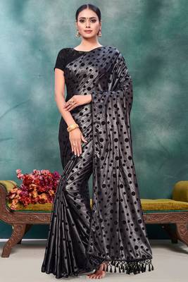 Silver plain silk saree with blouse 1