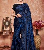 Blue plain silk saree with blouse