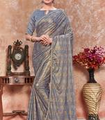 Grey plain silk saree with blouse