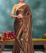 Brown plain silk saree with blouse