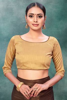 Brown plain silk saree with blouse 5