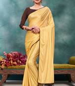 Beige plain silk saree with blouse