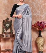 Silver plain silk saree with blouse