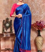 Blue plain silk saree with blouse