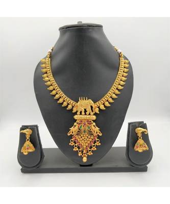 Elephant Design Gold Plated Style Necklace Set 1