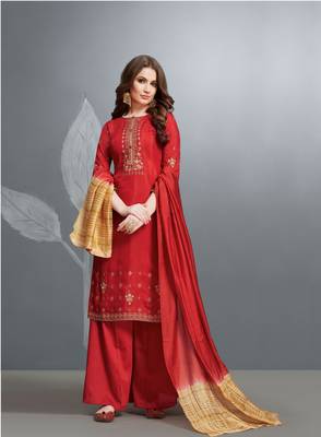 Red embroidered cotton silk salwar 1