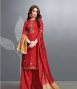Red embroidered cotton silk salwar
