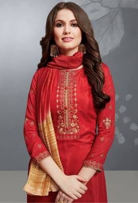 Red embroidered cotton silk salwar 2