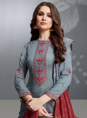 Blue embroidered cotton silk salwar 2