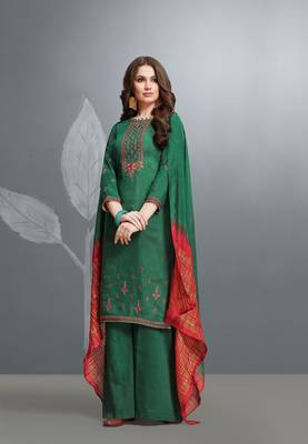 Green embroidered cotton silk salwar 1