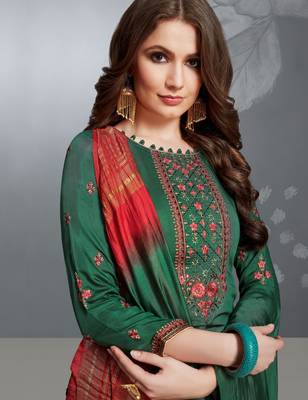 Green embroidered cotton silk salwar 2