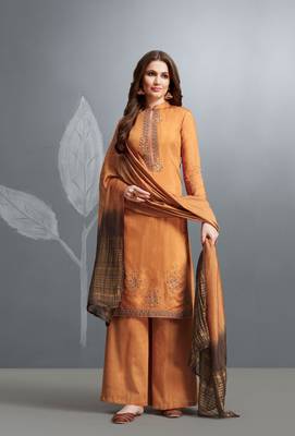 Yellow embroidered cotton silk salwar 1