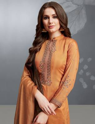 Yellow embroidered cotton silk salwar 2