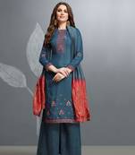 Blue embroidered cotton silk salwar