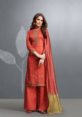 Red embroidered cotton silk salwar 1