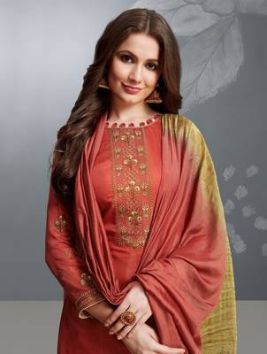 Red embroidered cotton silk salwar 2