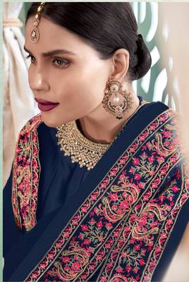 Blue embroidered georgette salwar 2