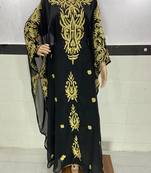Black Aari Work Stones & Beads Embellish Georgette Islamic Style Arabian Maxi Partywear Kaftan