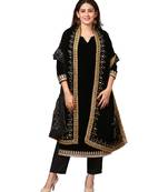 Festive Black Velvet Kurti with Straight Pants and Black Velvet Mirror Affair Stole