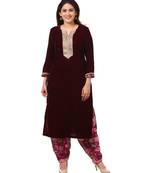 purple Purple Velvet Kurti with Floral Printed Salwar
