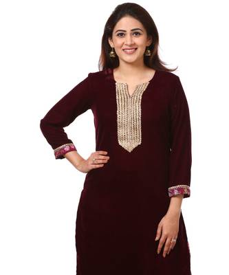 purple Purple Velvet Kurti with Floral Printed Salwar 5