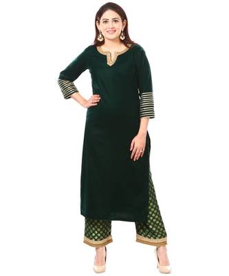 Forest Green Velvet Kurti with Straight Banarsi Palazzo 1
